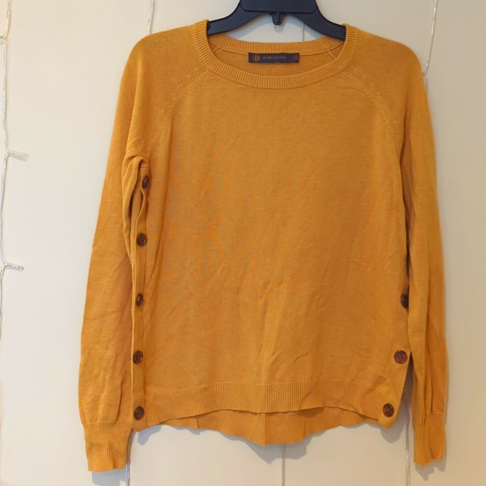 Outback Red Mustard Yellow Sweater with Button Accents Down the Sides - Size S